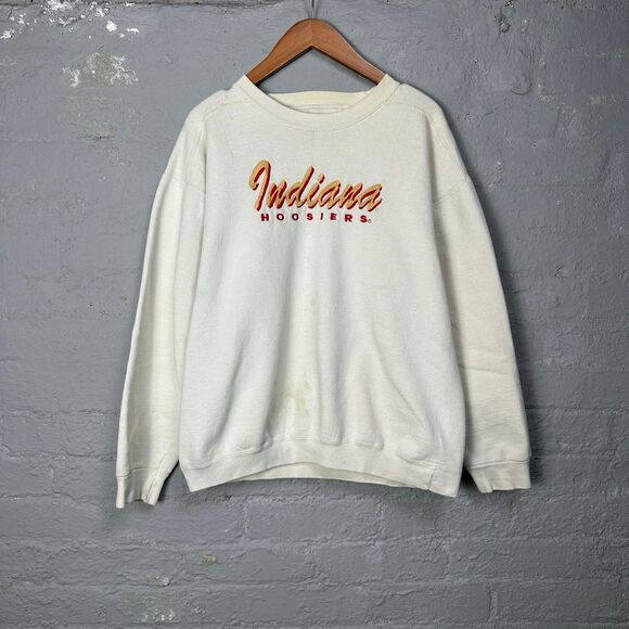 Vintage Genus Indiana‎ Hoosiers College Sweatshirt Cream Cotton Blend Large - Picture 1 of 3